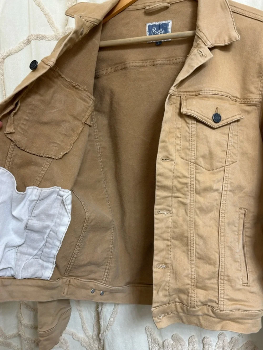 Vintage Free People Stretch Tan Denim Jacket Size Large - Picture 14 of 14